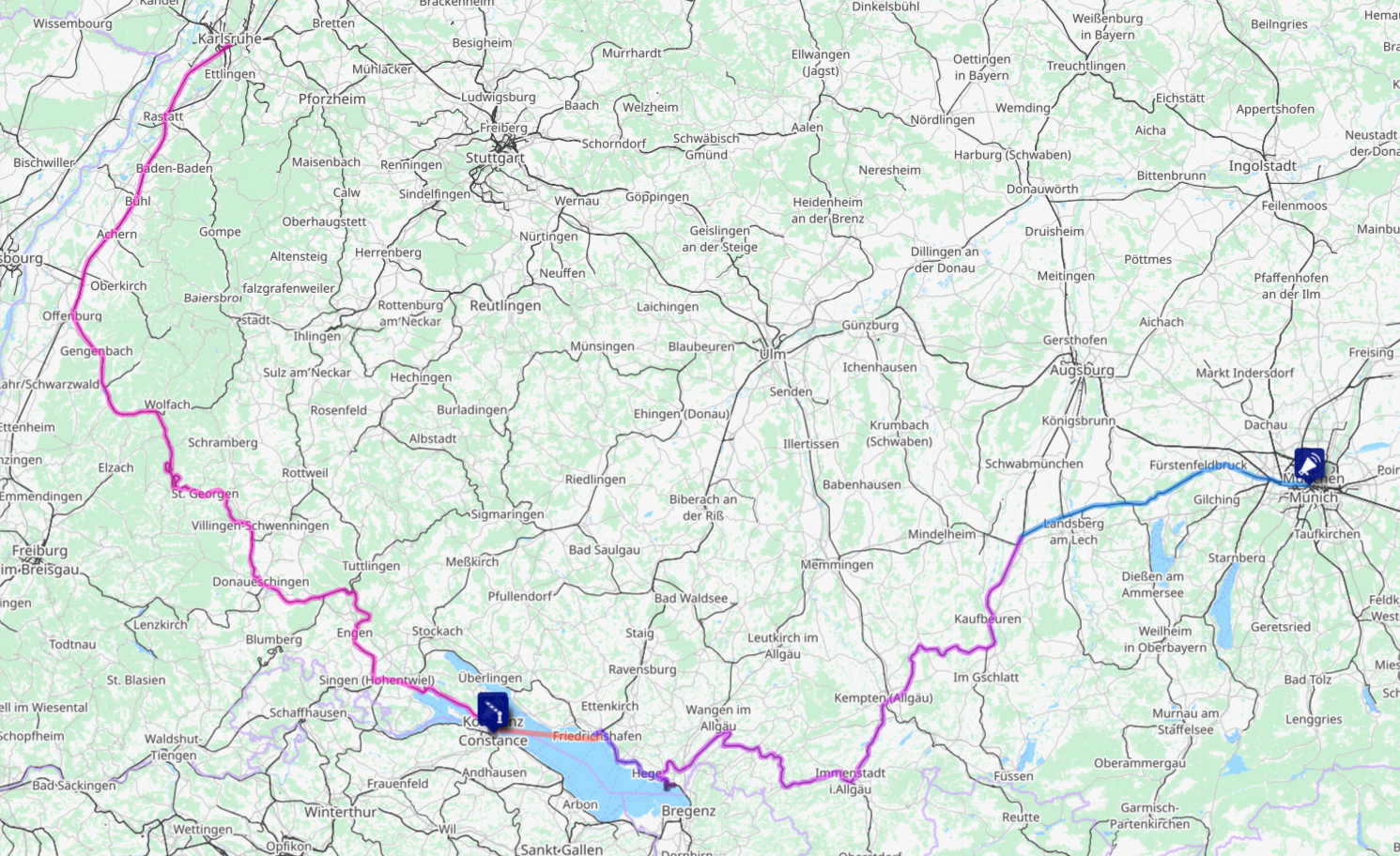 Screenshot of the route map for this day