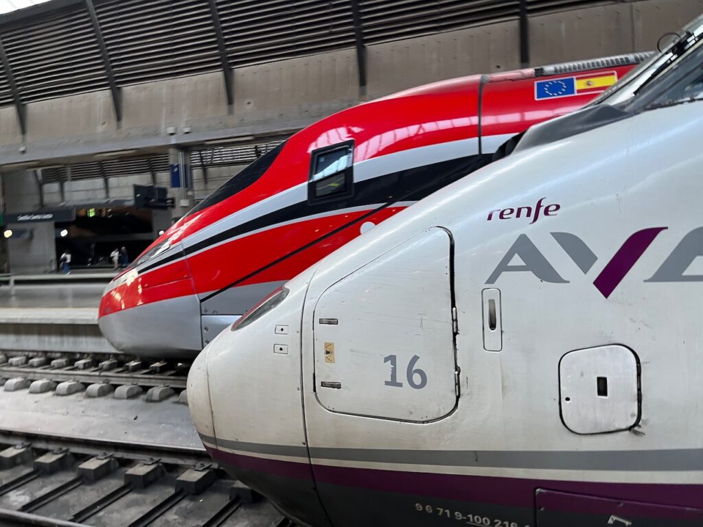 Renfe AVE with a Iryo Frecciarossa behind
